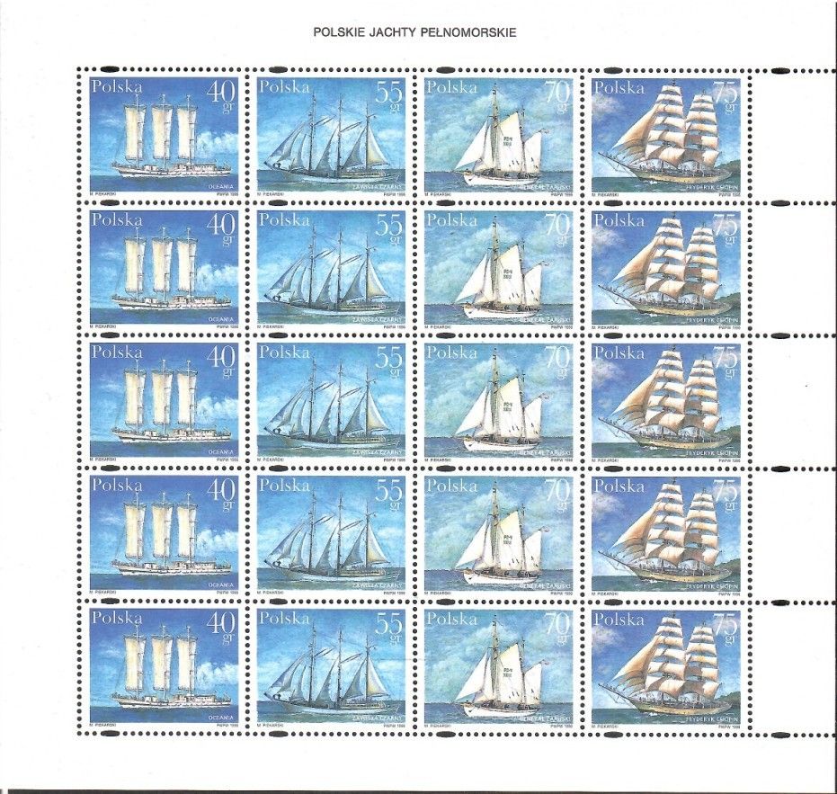 Znaczek Polska 1996 Mi ark 3577-3580 Fi ark 3429-3432a Czyste **