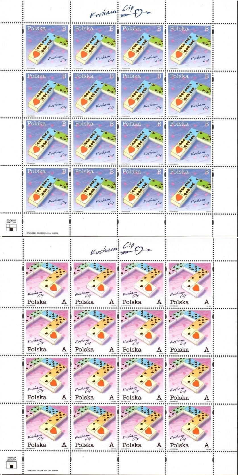 Znaczek Polska 1999 Mi ark 3744-3745 Fi ark 3596-3597 Czyste **