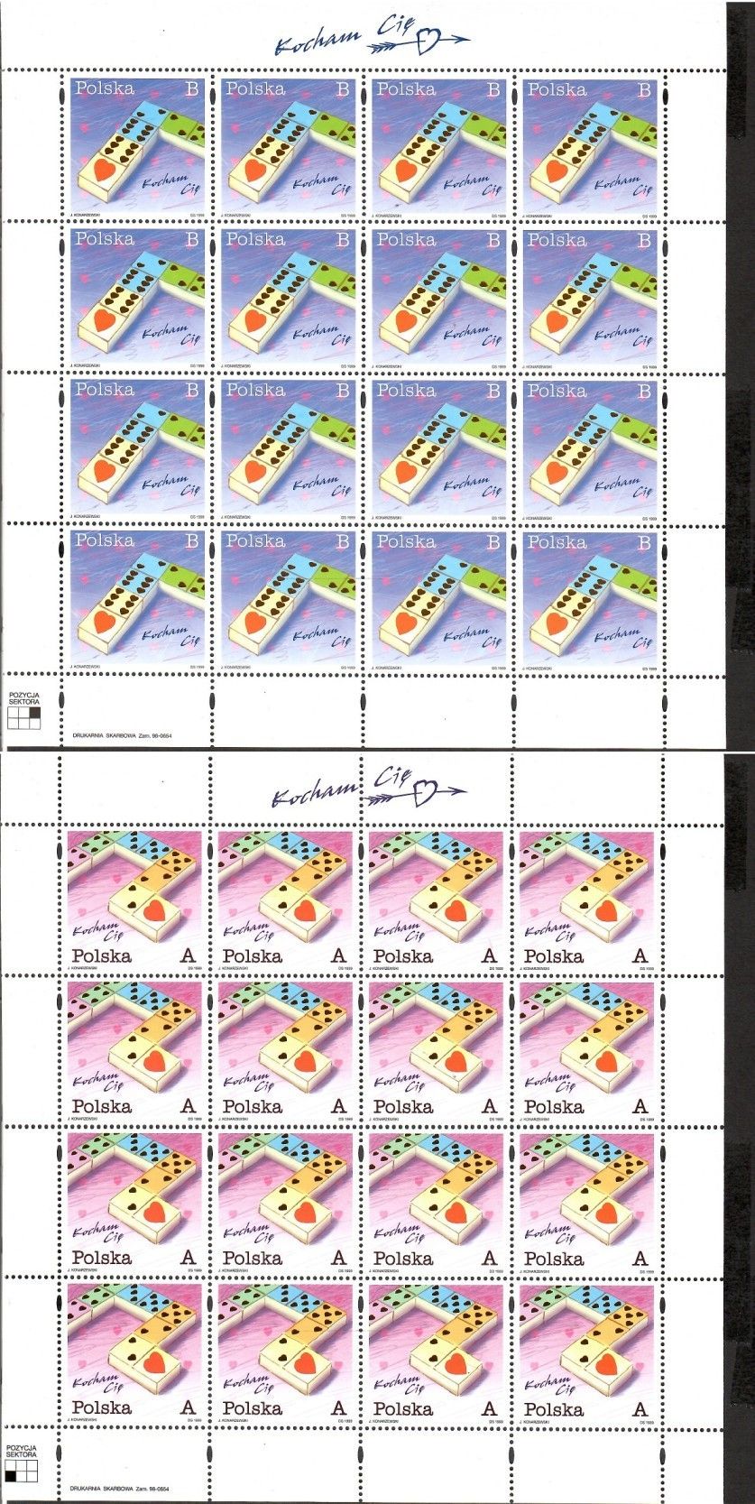 Znaczek Polska 1999 Mi ark 3744-3745 Fi ark 3596-3597 Czyste **
