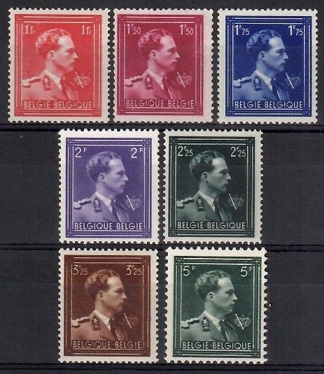 Znaczek Belgia 1944 Mi 685-690A+691B Czyste **
