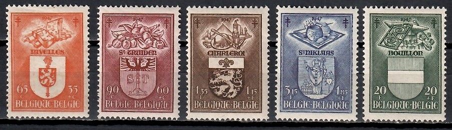 Znaczek Belgia 1947 Mi 798-802 Czyste **