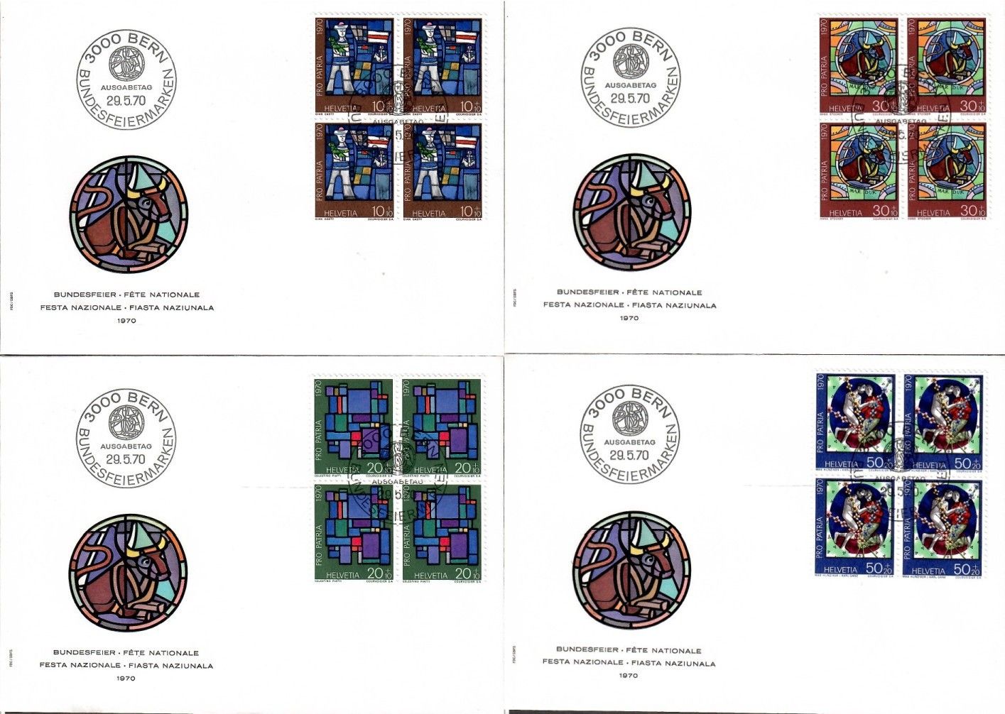 Znaczek Szwajcaria 1970 Mi 925-928 FDC