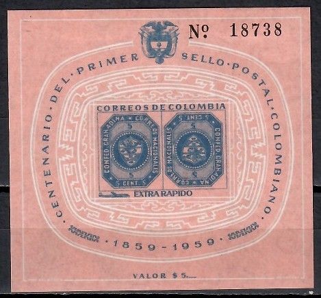 Znaczek Kolumbia 1959 Mi bl 15 Z podlepką *