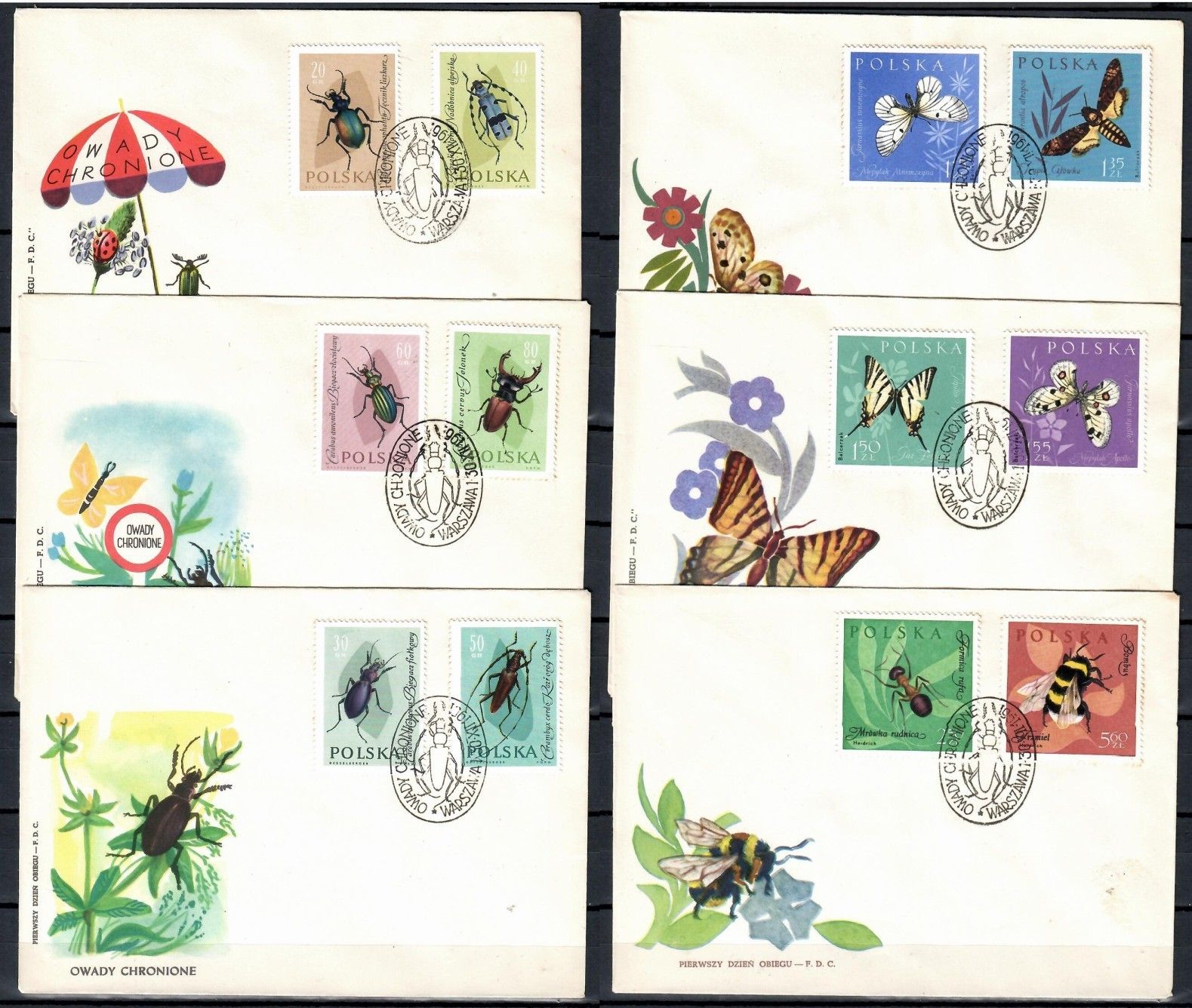 Znaczek Polska 1961 Mi 1277-1288 Fi 1132-1143 FDC