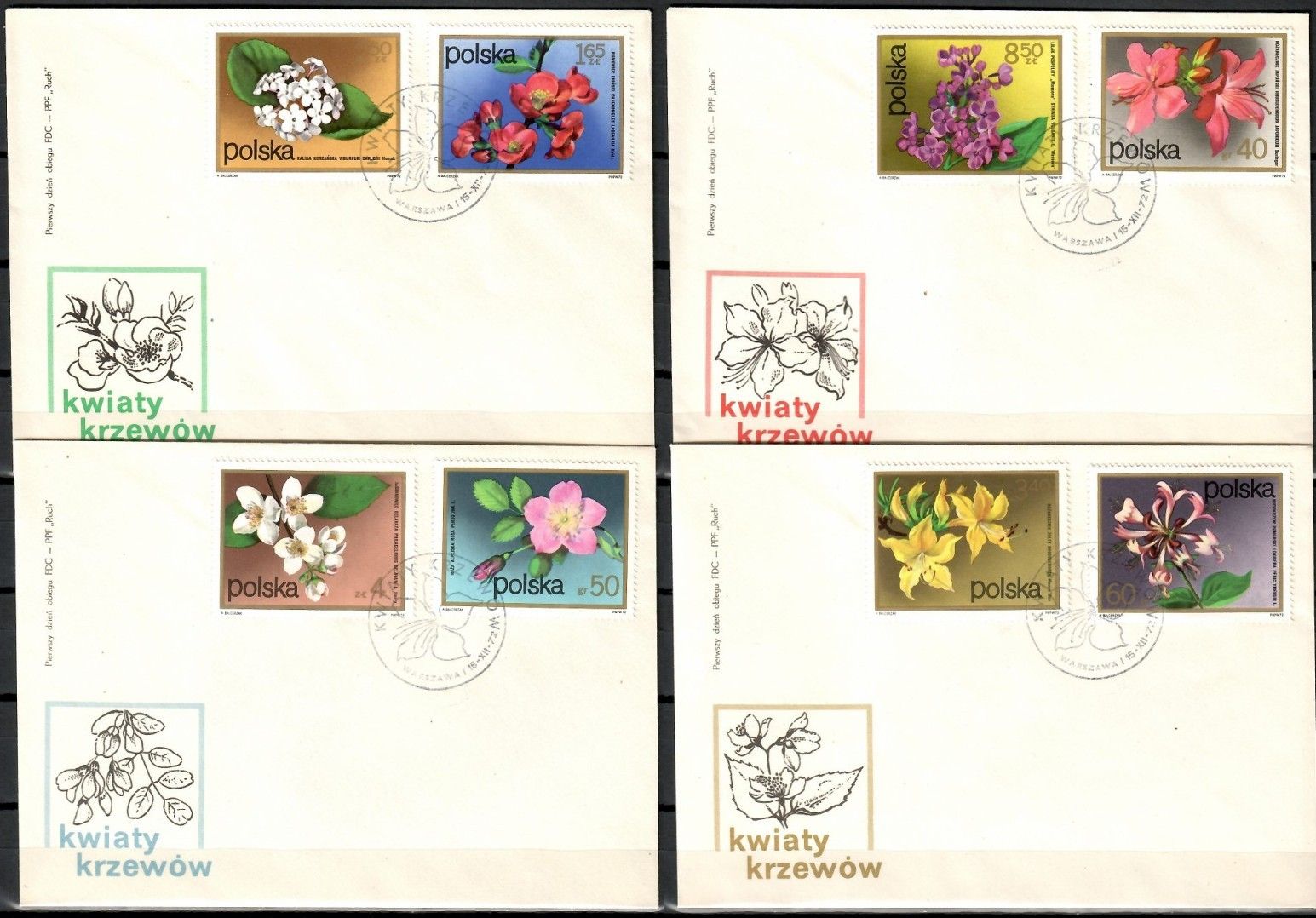 Znaczek Polska 1972 Mi 2214-2221 Fi 2067-2074 FDC
