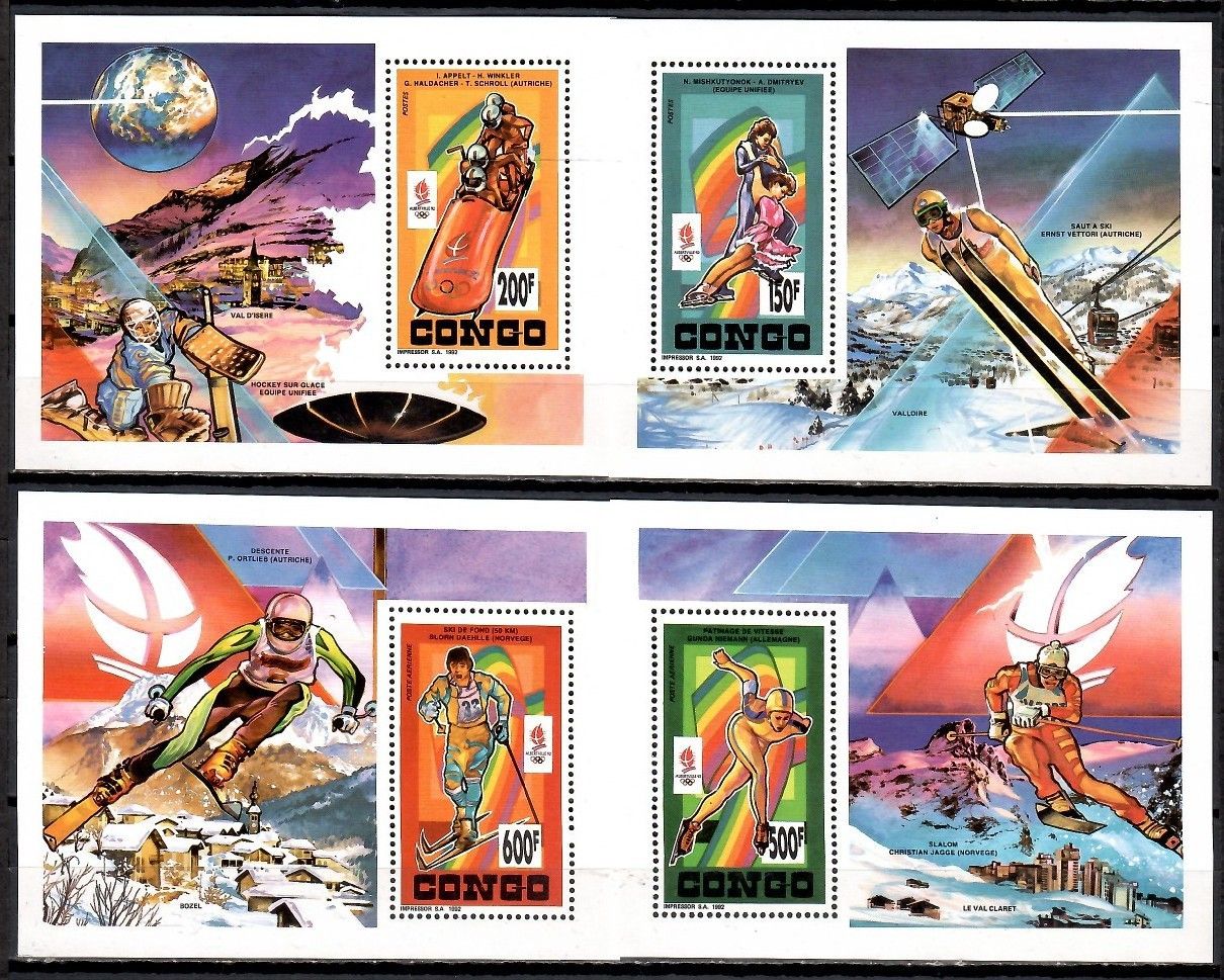 Znaczek Kongo 1992 Mi bl 98-101 Czyste **