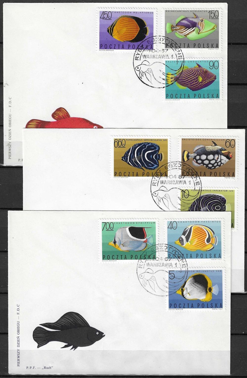 Znaczek Polska 1967 Mi 1748-1756 Fi 1600-1608 FDC
