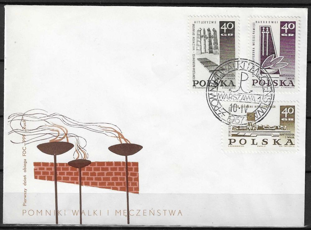 Znaczek Polska 1967 Mi 1757-1759 Fi 1609-1611 FDC