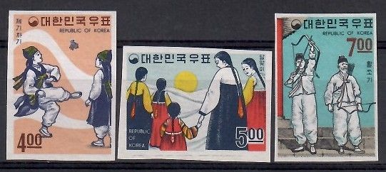 Znaczek Korea Południowa 1967 Mi 601-603B Czyste **