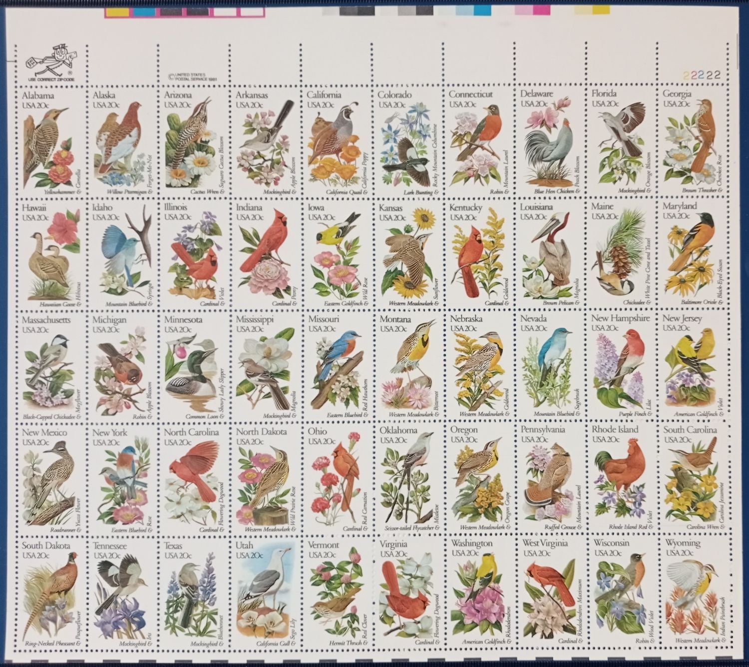 Znaczek USA 1982 Mi ark 1532-1581A-b Czyste **