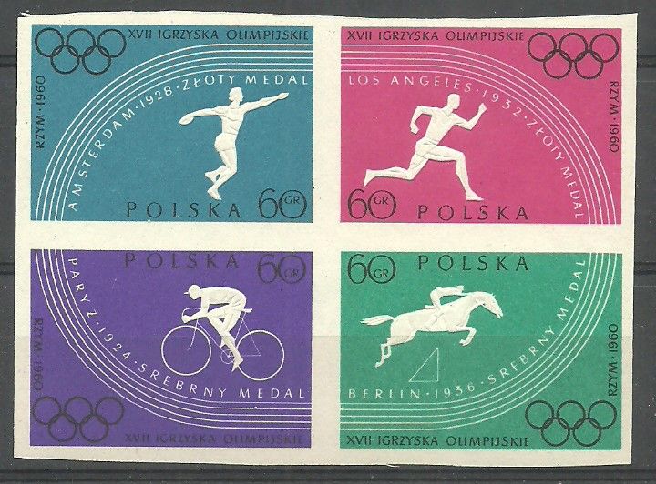 Znaczek Polska 1960 Mi 1166-1169B Fi 1022-1025 Czyste **
