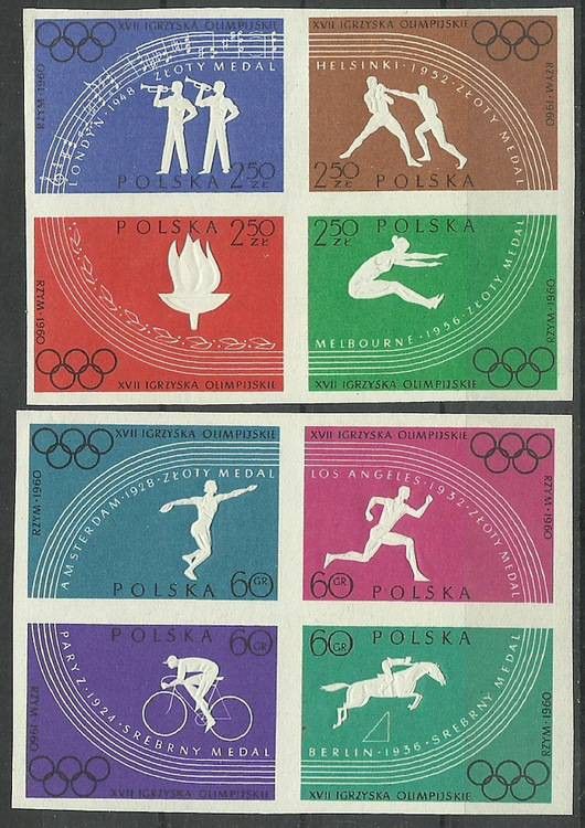 Znaczek Polska 1960 Mi 1166-1173B Fi 1022-1029A Czyste **
