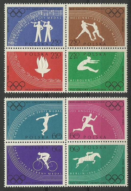 Znaczek Polska 1960 Mi 1166-1173 Fi 1022-1029B Czyste **