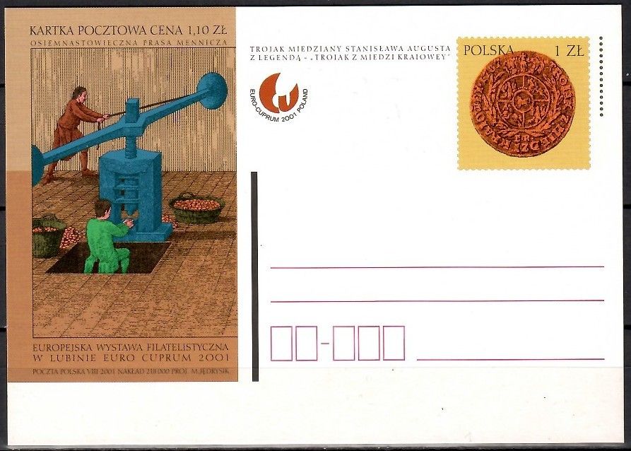 Znaczek Polska 2001 Fi Cp 1266 Całostka pocztowa