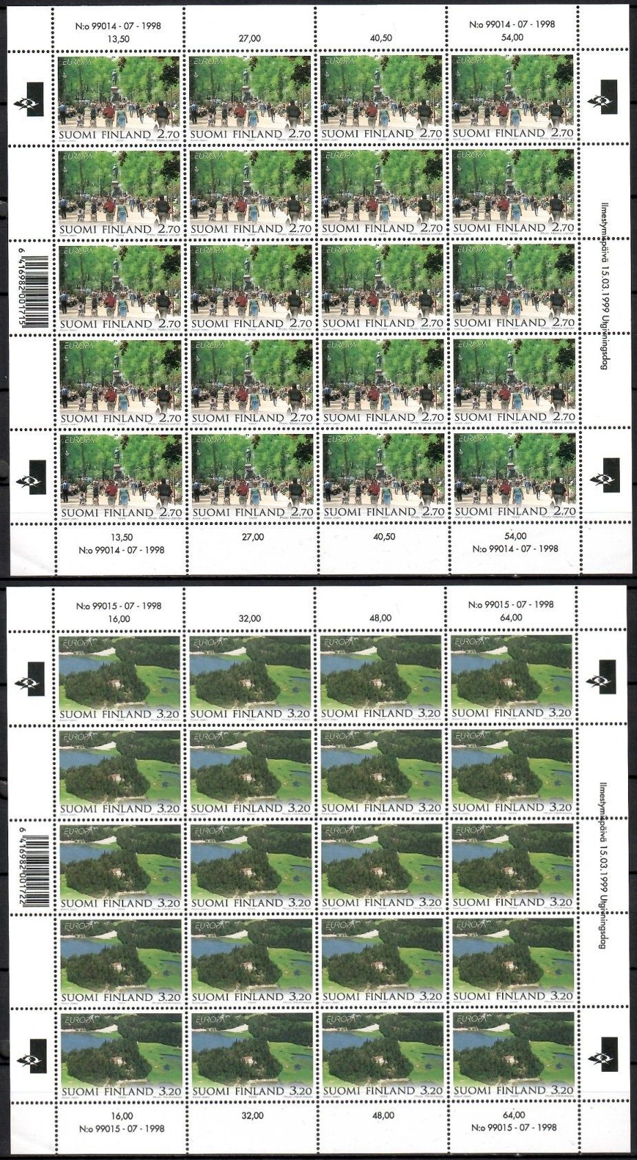 Znaczek Finlandia 1999 Mi ark 1474-1475 Czyste **