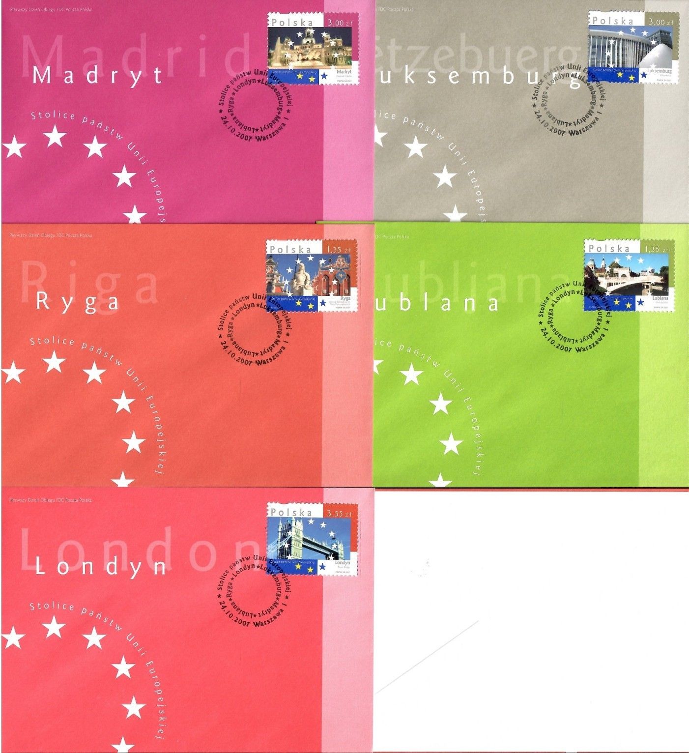 Znaczek Polska 2007 Mi 4334-4338 Fi 4184-4188 FDC