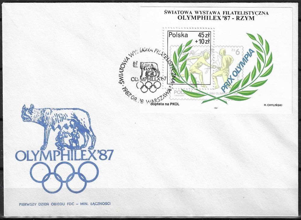 Znaczek Polska 1987 Mi bl 104 Fi bl 134 FDC