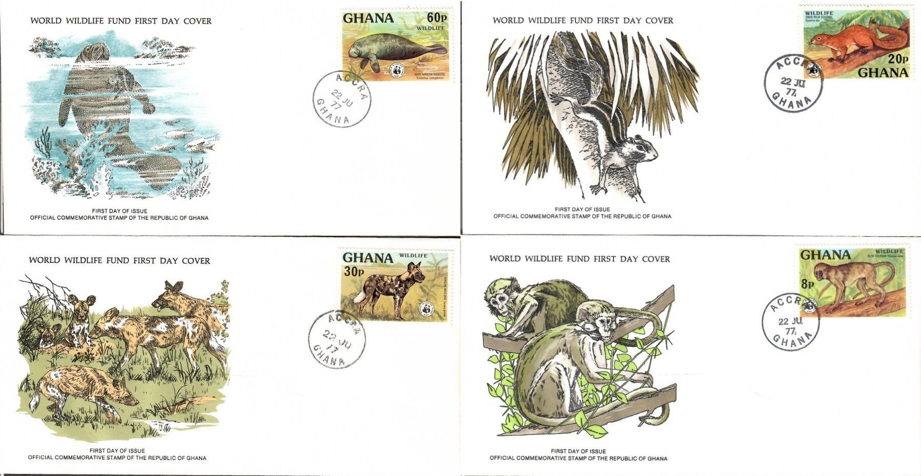 Znaczek Ghana 1977 Mi 702-705 FDC