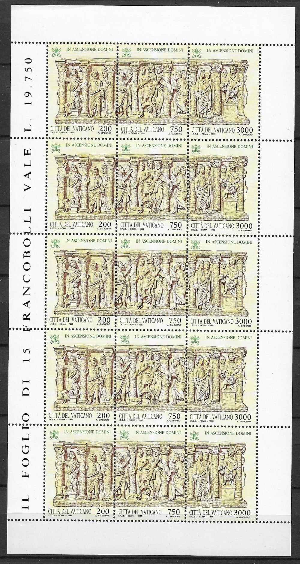 Znaczek Watykan 1993 Mi ark 1090-1092 Czyste **