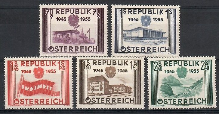 Znaczek Austria 1955 Mi 1012-1016 Czyste **