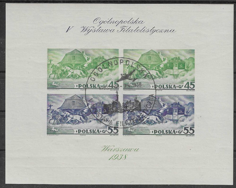 Znaczek Polska 1938 Mi bl 5B Fi bl 5A Stemplowane