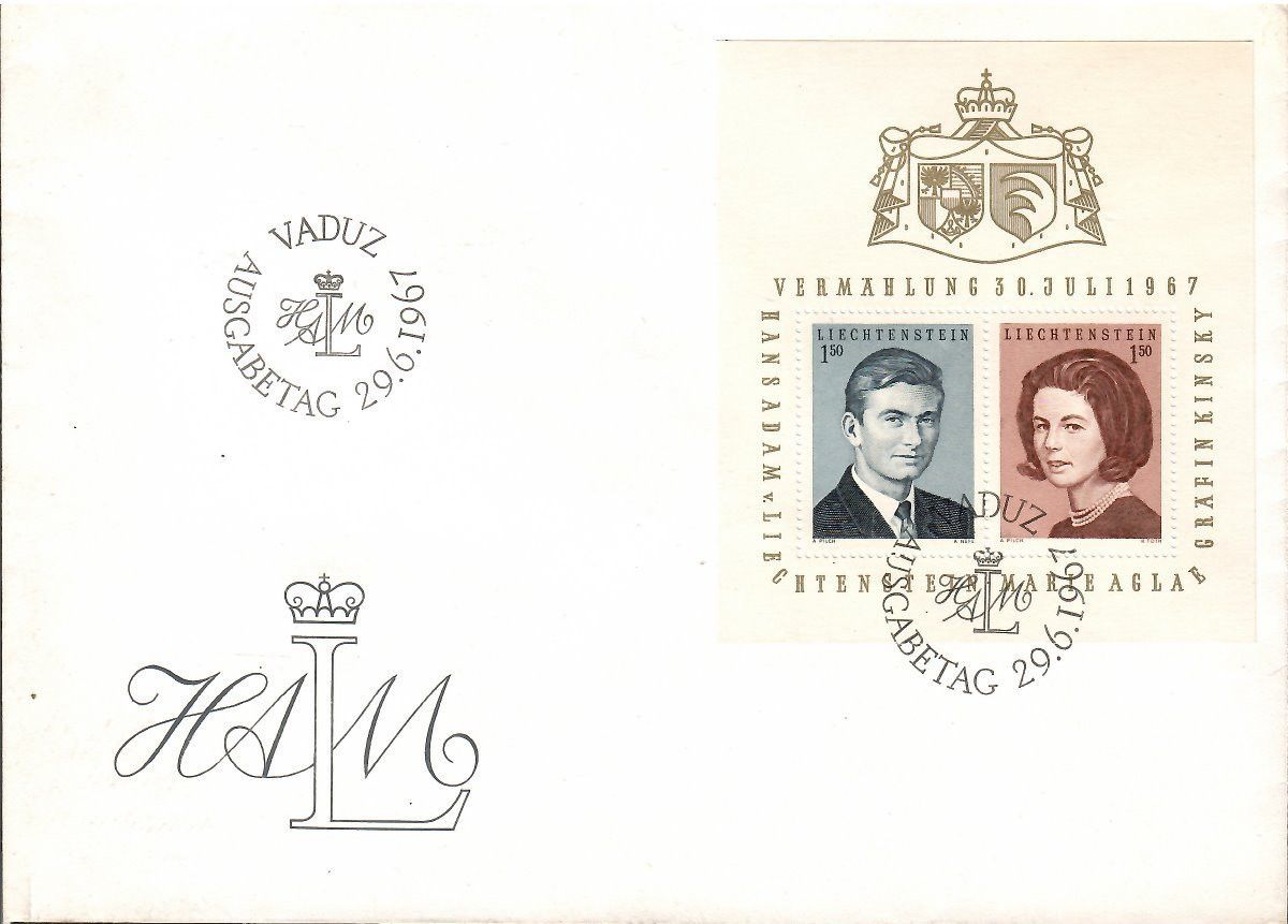Znaczek Liechtenstein 1967 Mi bl 7 FDC
