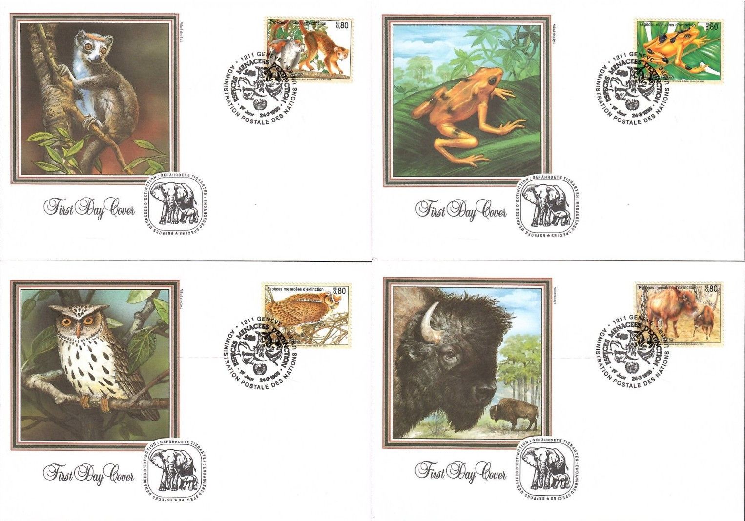 Znaczek Narody Zjednoczone Genewa 1995 Mi 263-266 FDC
