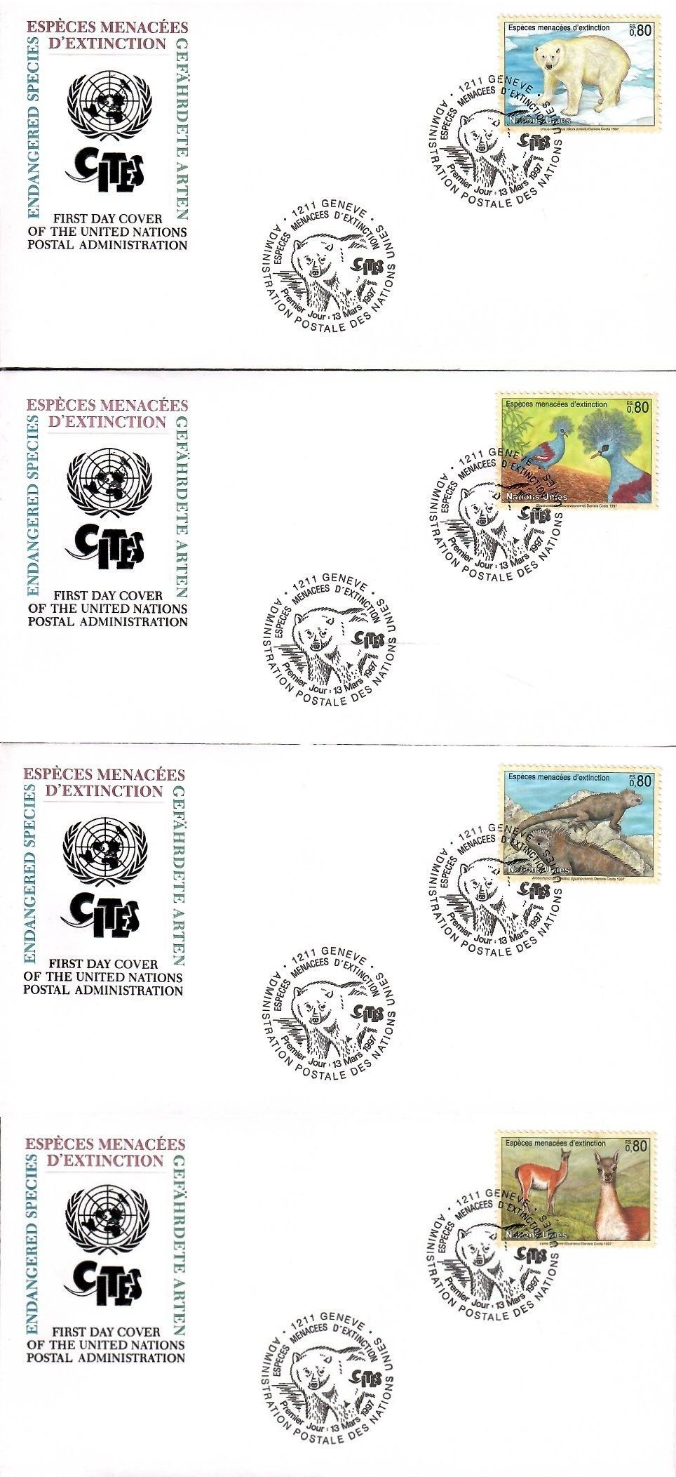 Znaczek Narody Zjednoczone Genewa 1997 Mi 305-308 FDC