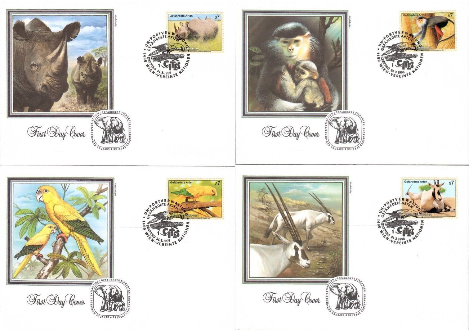 Znaczek Narody Zjednoczone Wiedeń 1995 Mi 180-183 FDC