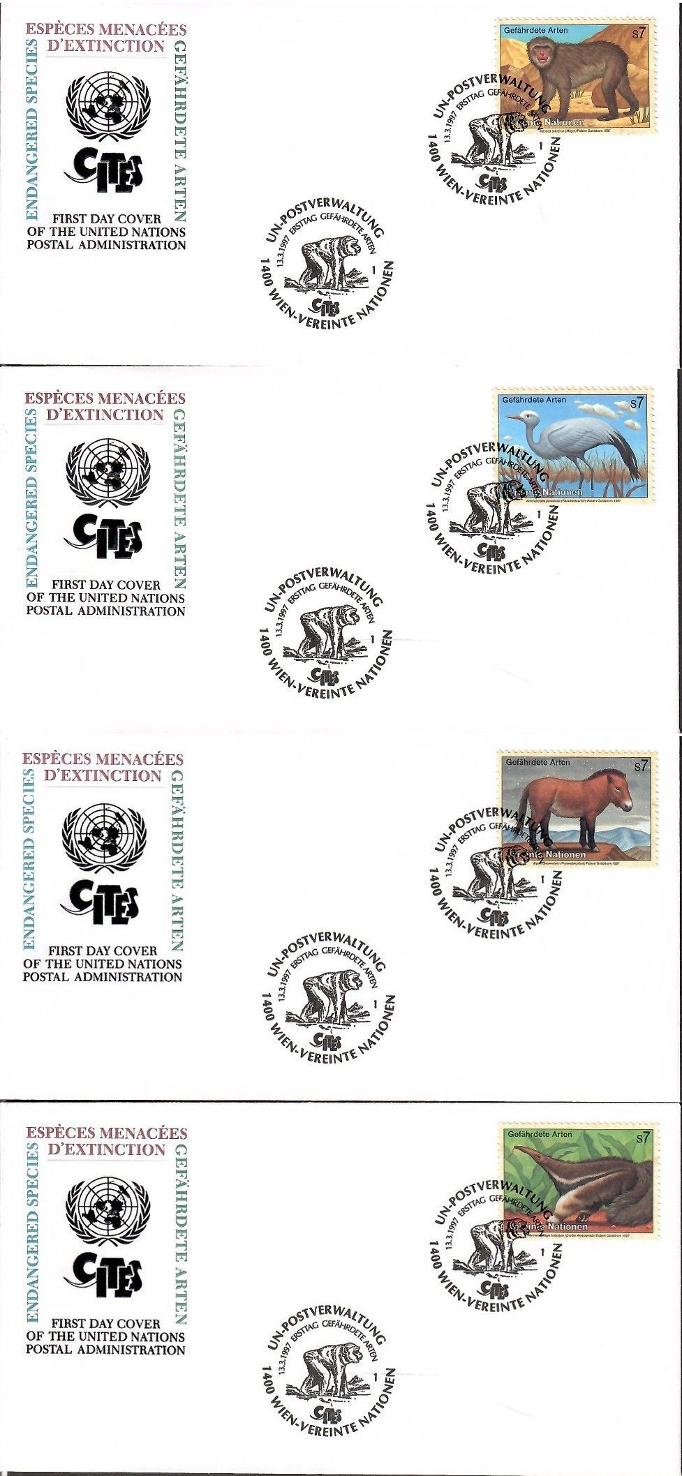 Znaczek Narody Zjednoczone Wiedeń 1997 Mi 222-224 FDC