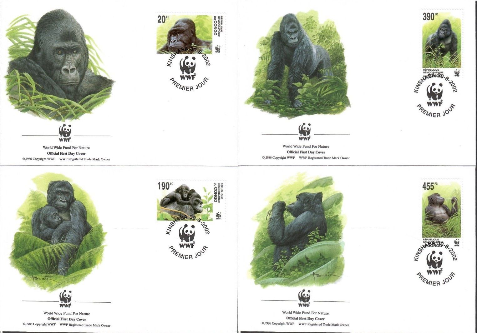 Znaczek Kongo Kinszasa / Zair 2002 Mi 1708-1711 FDC