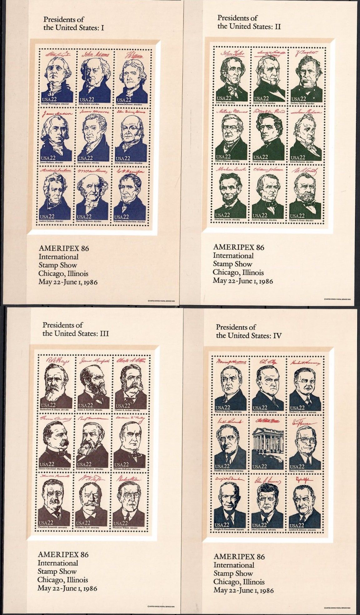 Znaczek USA 1986 Mi bl 17-20 Czyste **