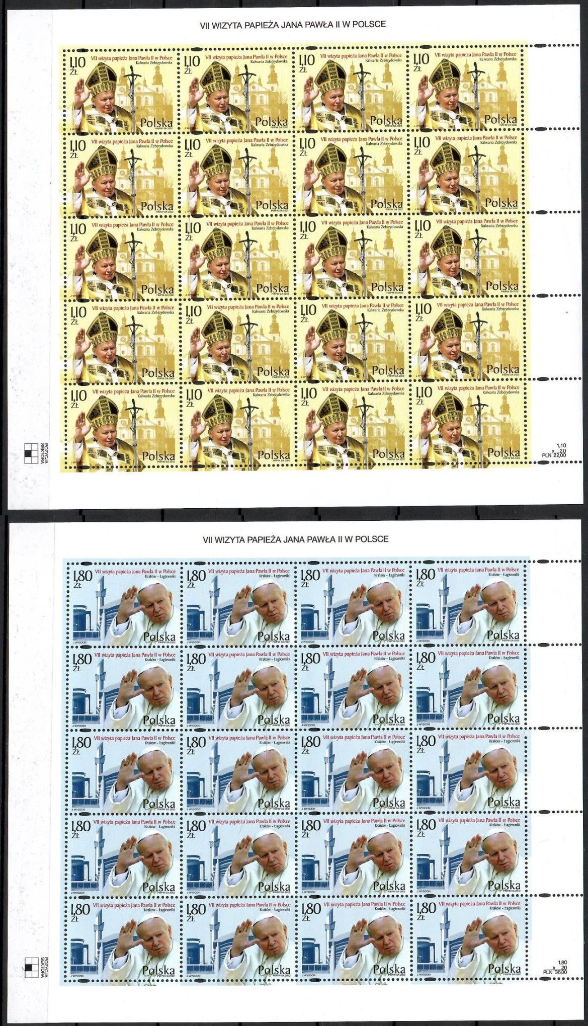 Znaczek Polska 2002 Mi ark 3984-3985 Fi ark 3834-3835 Czyste **