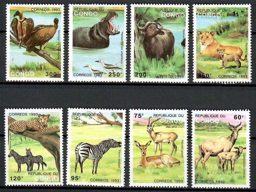 Znaczek Kongo 1993 Mi 1363-1370 Czyste **