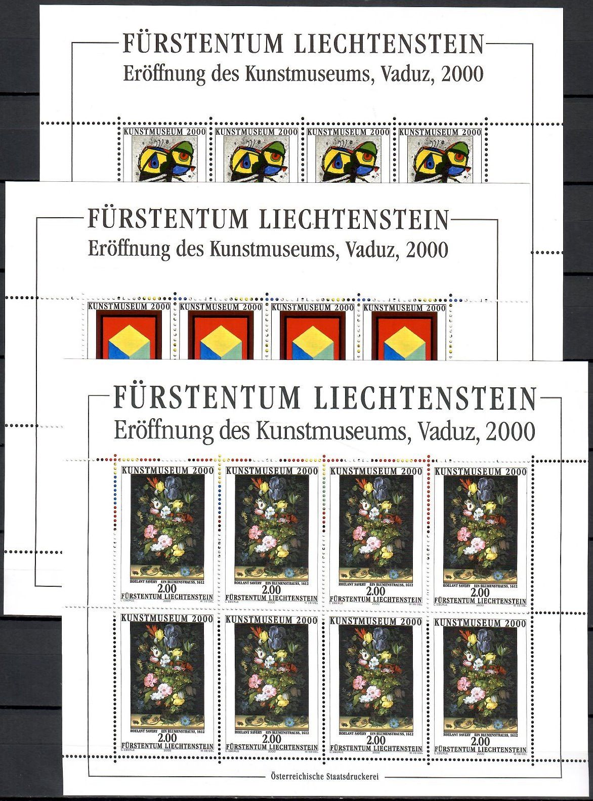 Znaczek Liechtenstein 2000 Mi ark 1245-1247 Czyste **