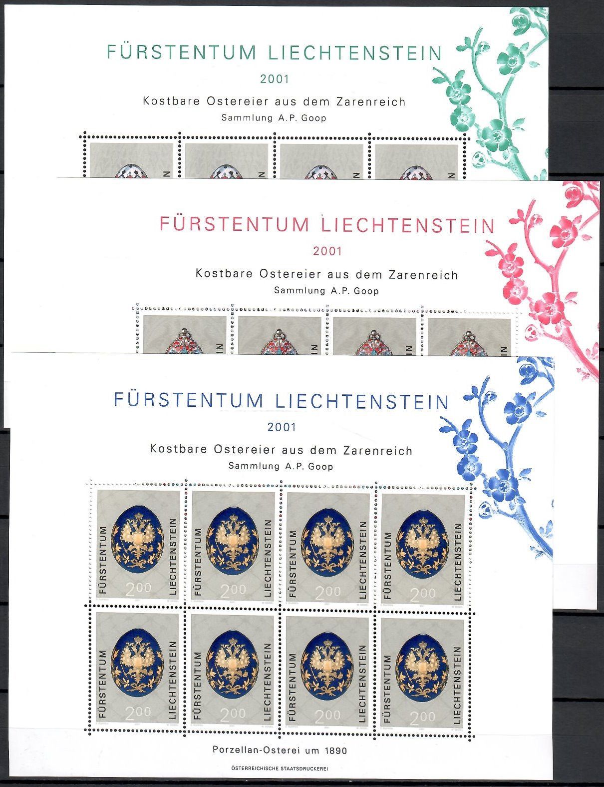 Znaczek Liechtenstein 2001 Mi ark 1259-1261 Czyste **