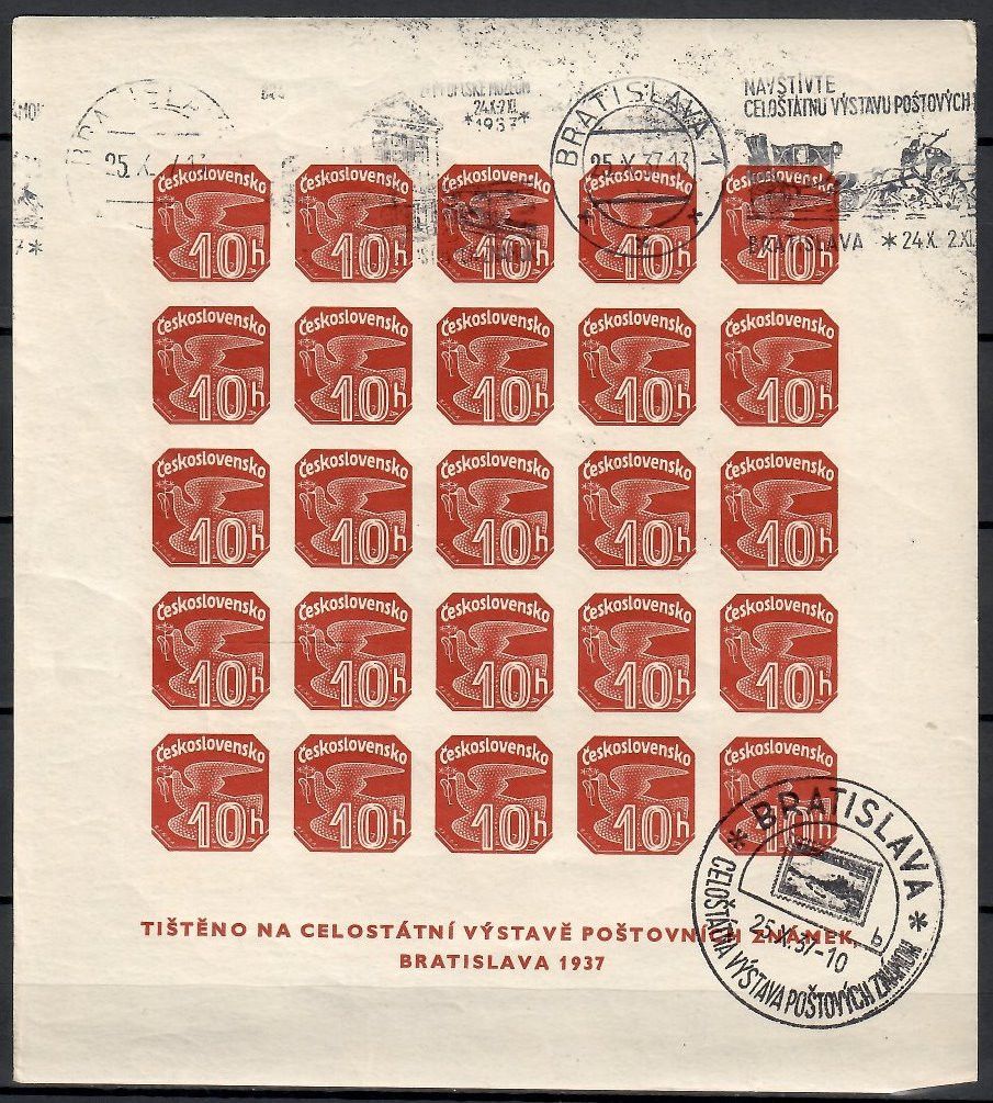 Czechosłowacja 1937 Mi abo bl 2 Stemplowane