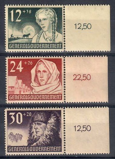 Znaczek Generalne Gubernatorstwo / GG 1940 Mi 56-58 Fi 56-58 Czyste **