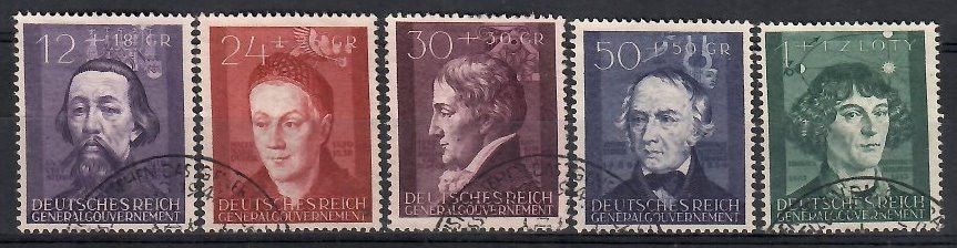 Znaczek Generalne Gubernatorstwo / GG 1942 Mi 96-100 Fi 96-100 Stemplowane