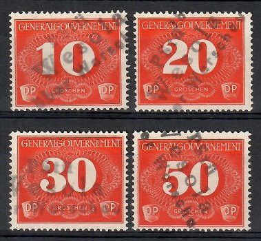 Znaczek Generalne Gubernatorstwo / GG 1940 Mi zus 1-4 Fi D1-4 Stemplowane