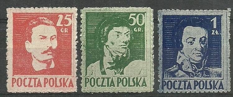 Znaczek Polska 1944 Mi 380-382 Fi 339-341 Czyste **