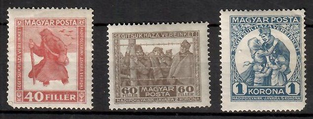 Znaczek Węgry 1920 Mi 312-314X Z podlepką *