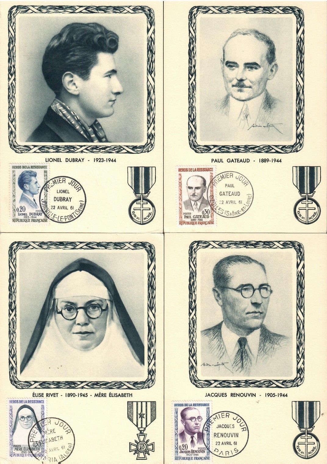 Znaczek Francja 1961 Mi 1342-1345 Karta Max