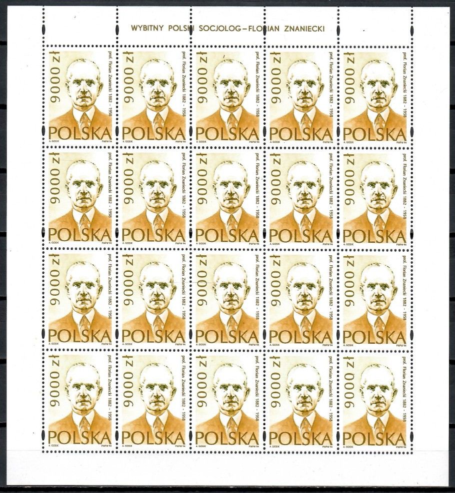 Znaczek Polska 1994 Mi ark 3498 Fi ark 3350 Czyste **