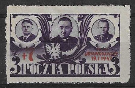 Znaczek Polska 1947 Mi 451 Fi 416 Z podlepką *