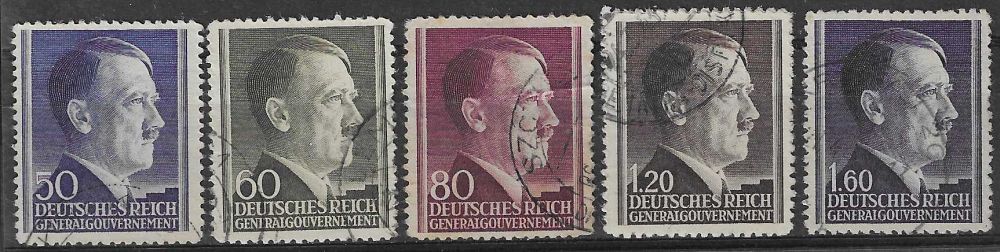 Znaczek Generalne Gubernatorstwo / GG 1942 Mi 83-85+87-88 Fi 83-85+87-88 Stemplowane