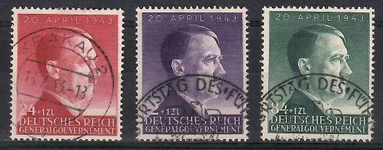 Znaczek Generalne Gubernatorstwo / GG 1943 Mi 101-103 Fi 101-103 Stemplowane