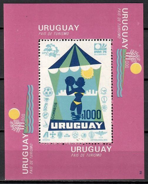 Znaczek Urugwaj 1974 Mi bl 20 Czyste **