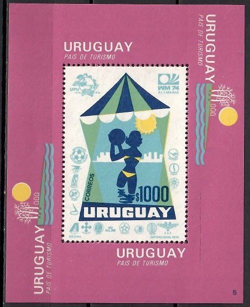 Znaczek Urugwaj 1974 Mi bl 20 Czyste **
