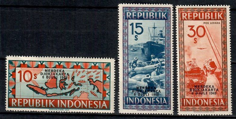 Znaczek Indonezja 1949 Mi 169-170+174 Z podlepką *